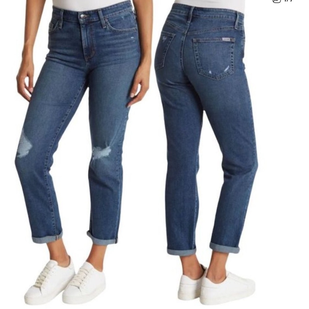 Joe's Jeans Niki Jeans Women's Distressed Straight-Leg Stretch Blue
 Size 28
